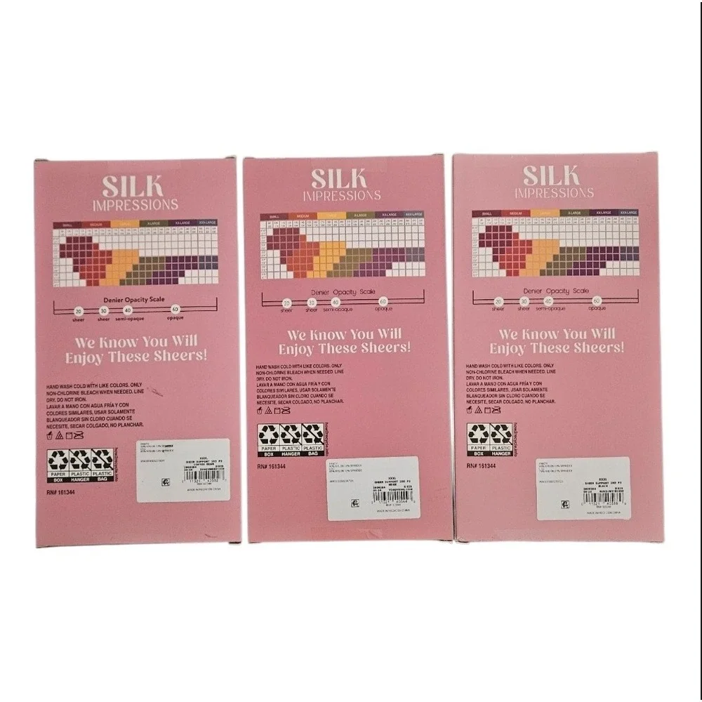Silk Impressions Sheer Light Support High Waisted Pantyhose 3-Pack 6 Pair XXXL